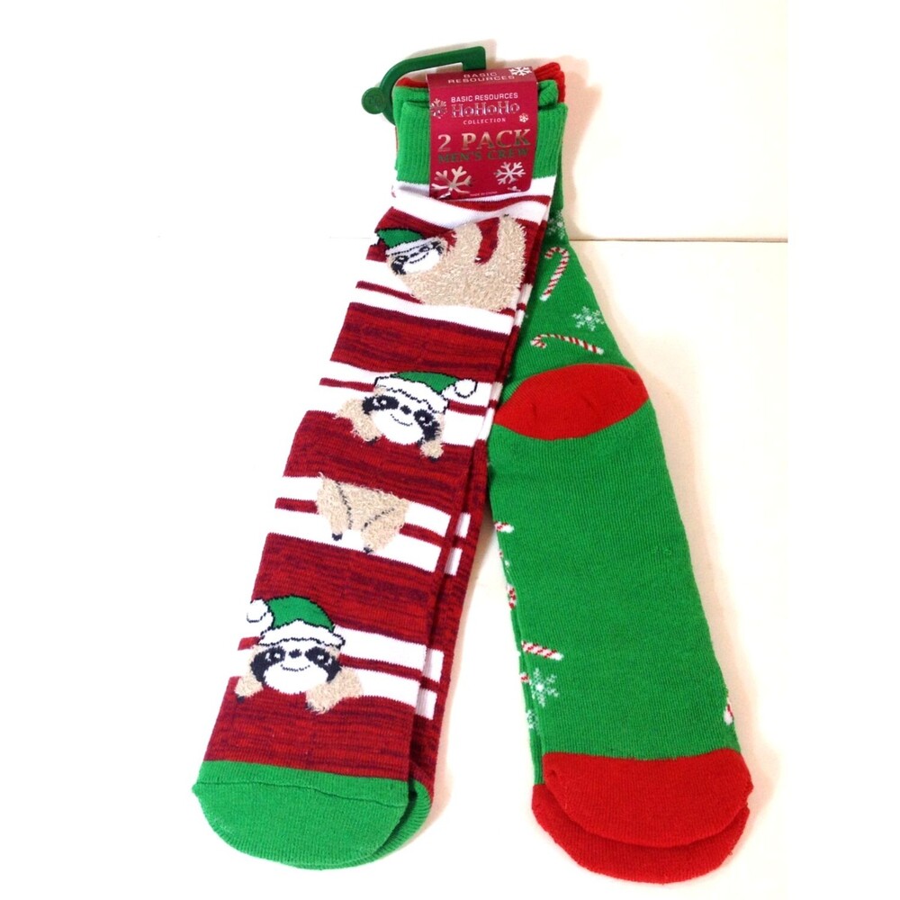 Holiday 2 Pack Crew Socks Men's Size 6-12 Candy Canes & Panda Santa New